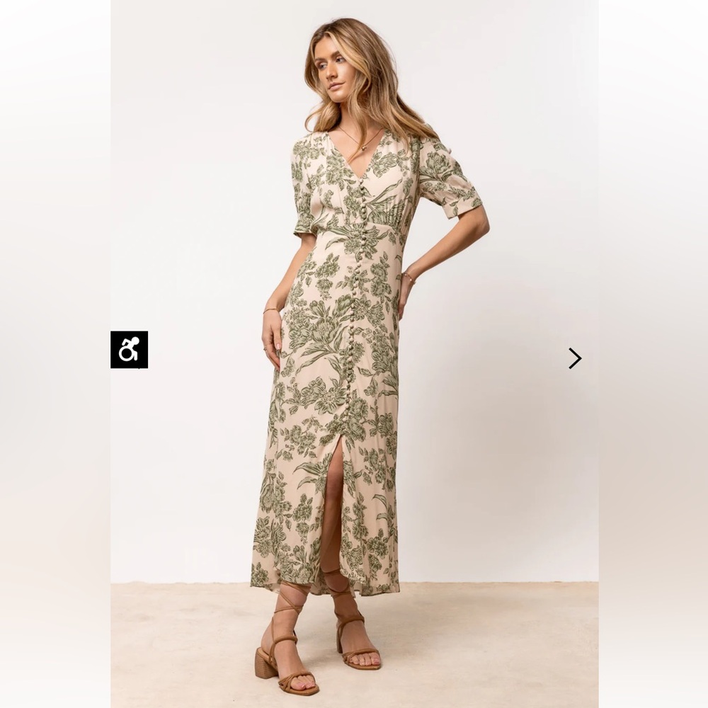 Bohme Green and Cream Floral Maxi Dress